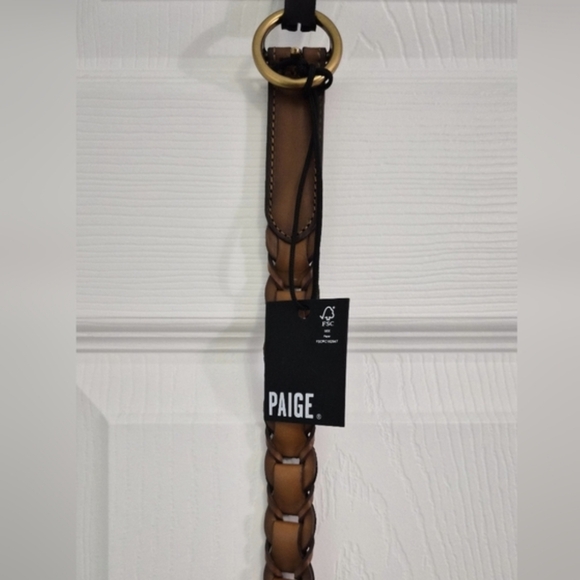 PAIGE Braided Harley Leather Belt Tan Size S Gold Ring Buckle NWT - Picture 8 of 8